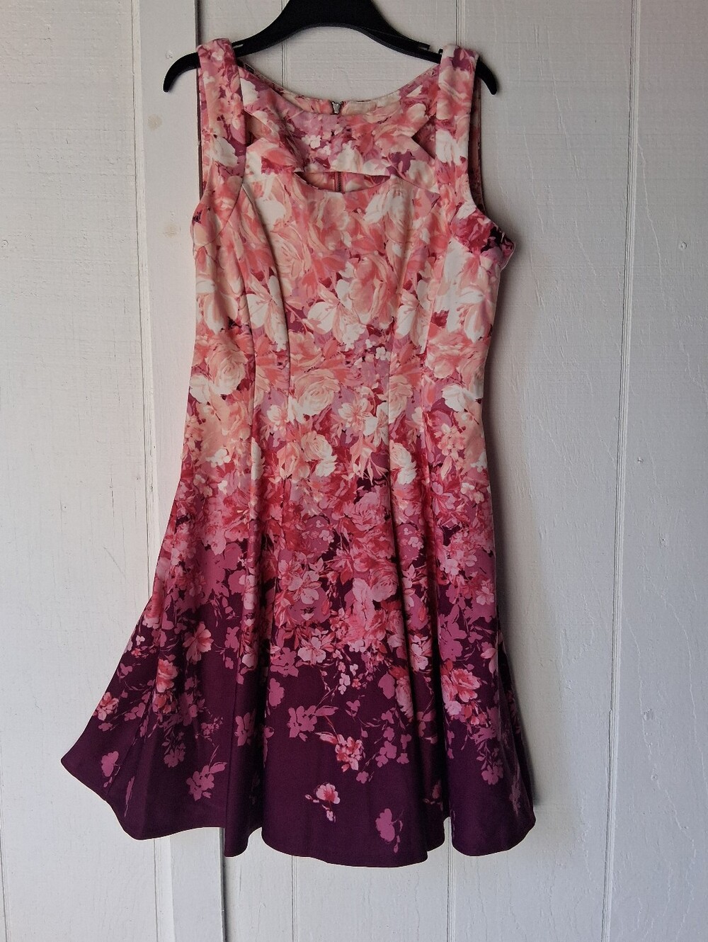 Danny & Nicole Pink to Plum Floral Fit-and-Flare Dress Sz8 Pre-owned